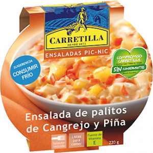 Ensaladas Pic Nic de palitos de cangrejo y piña Carretilla