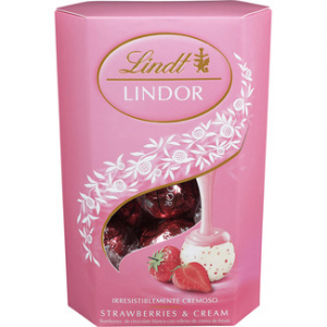 Bombones de chocolate blanco con relleno de crema de fresas Lindor Lindt