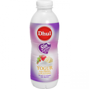 Yogur líquido sin lactosa con fresa y plátano Dhul