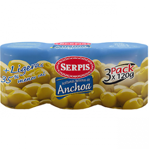 Aceitunas rellenas de anchoa + ligeras 35% menos sal Serpis