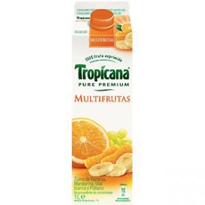 Zumo de multifrutas de naranaja, mandarian, uva blanca y plátano Pure Premium Tropicana